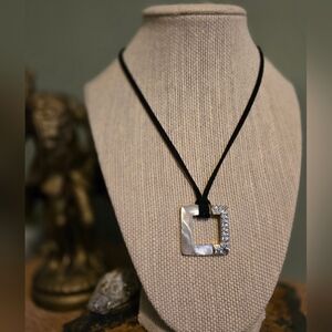 Vintage Butler Mother Of Pearl and Rhinestone Pendant Necklace